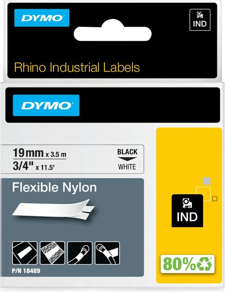 Rhino vinyl tape 18489 zwart op wit nylon