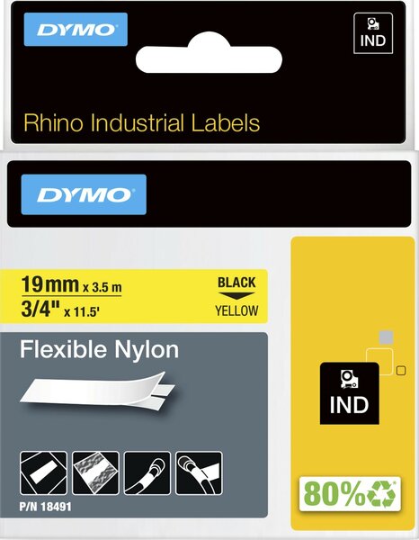 Rhino vinyl tape 18491 zwart op geel nylon