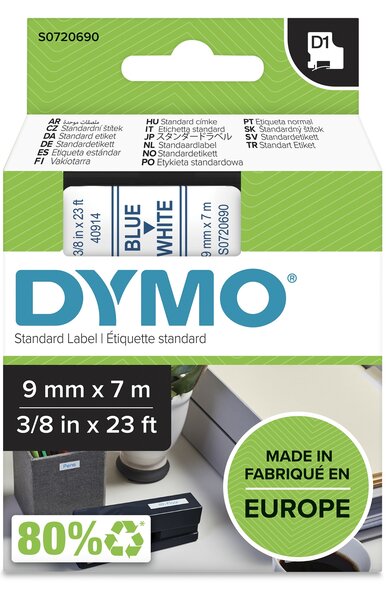 Dymo D1 tape S0720690 blauw op wit 9mm