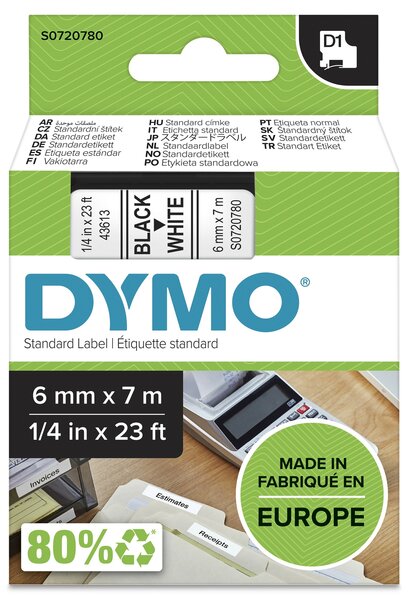 Dymo D1 tape S0720780 zwart op wit 6mm