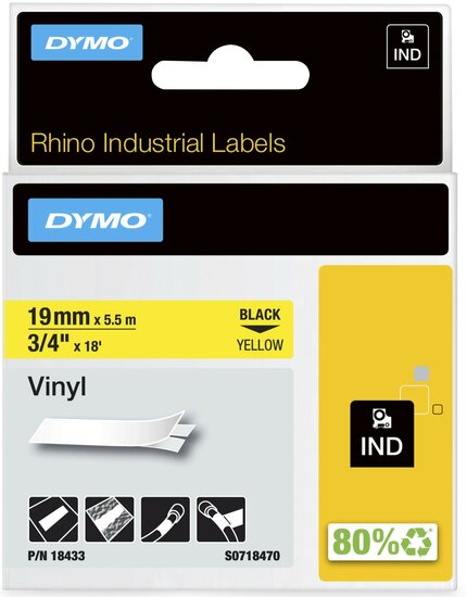 Rhino vinyl tape 18433 zwart op geel