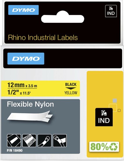 Rhino vinyl tape 18490 zwart op geel nylon