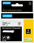 18483 Rhino Polyester tape 12mm Zwart op Wit